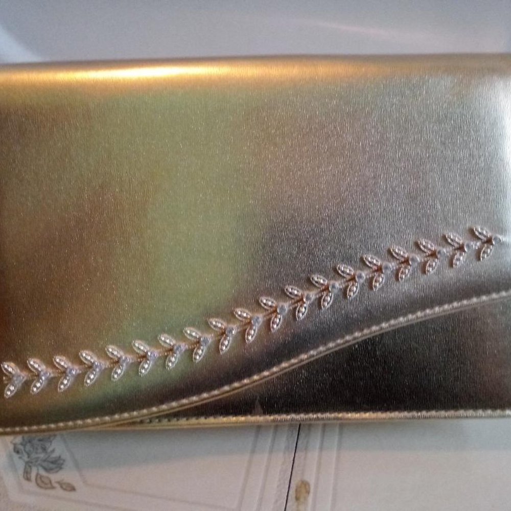 New Shimmer Gold and crystal accent evening bag